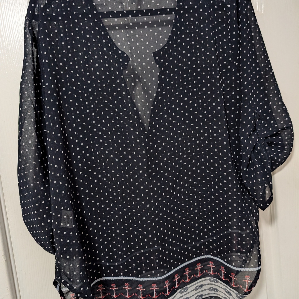 Polka Dot Navy Blouse - Picture 9 of 9